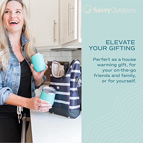 Savvy Outdoors Insulated Wine Tote Bag with Stemless Glasses & Exterior Pouch