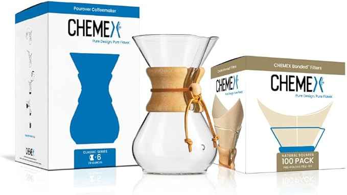 CHEMEX Bundle - 6-Cup Classic Series - 100 ct Square Filters - Exclusive Packaging