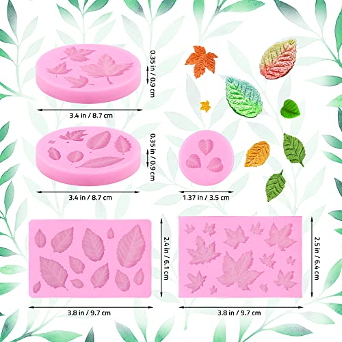 5 Packs Leaf Mold Leaf Silicone Mold Cake Leaves Maple Fondant Resin Tree Leaves Shape Molds for Cake Decorations