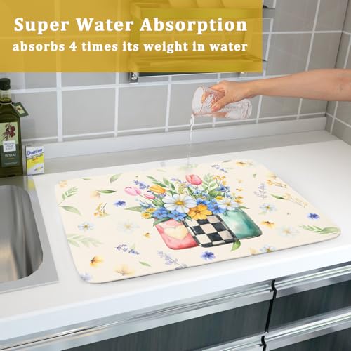 Spring Flower Vases Dish Drying Mat for Countertop