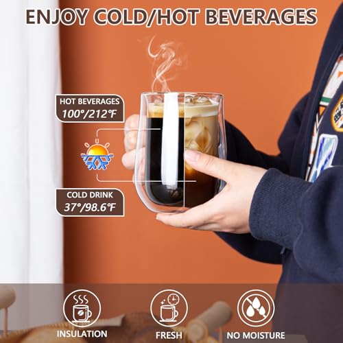 Double Walled Glass Coffee Mugs 16 OZ (2 Count)