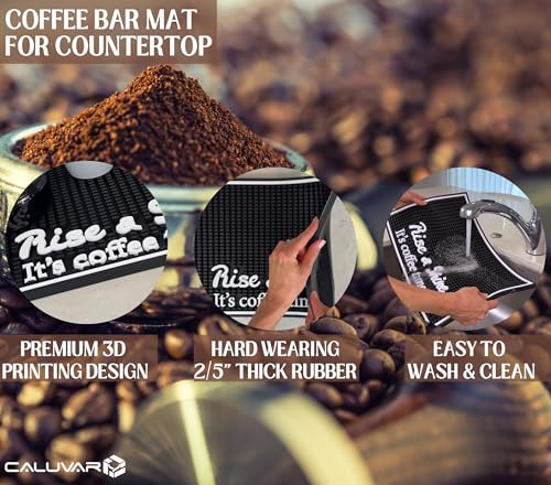 Rise and Shine It's Coffee Time Sign Silicone Bar Mat 18x12 in
