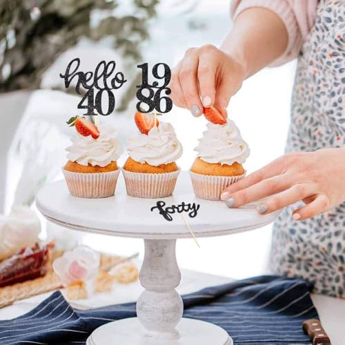 Black Glitter 40th Birthday Cupcake Toppers (24 Count)