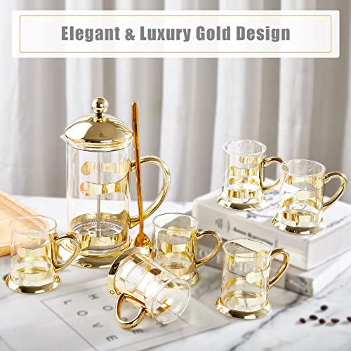 Gold French Press Set with 6 Cups & 1 Tray