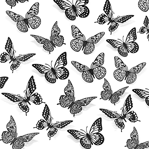 3D Butterfly Wall Decor 48 Pcs Black Butterfly Decoration Sticker (48 Count)