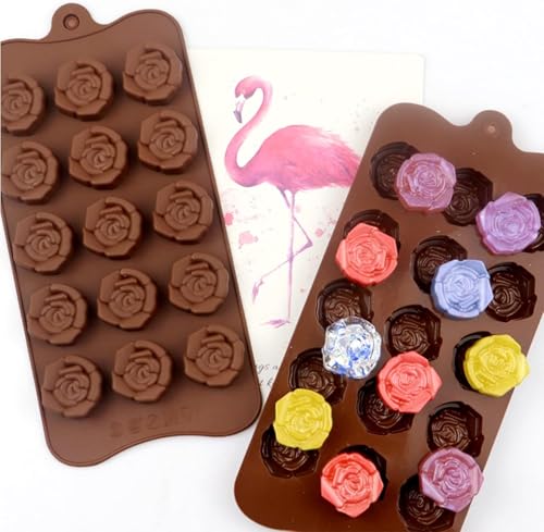 2PCS Rose Flower Chocolate Molds 15 Cavity Silicone Candy Molds Non