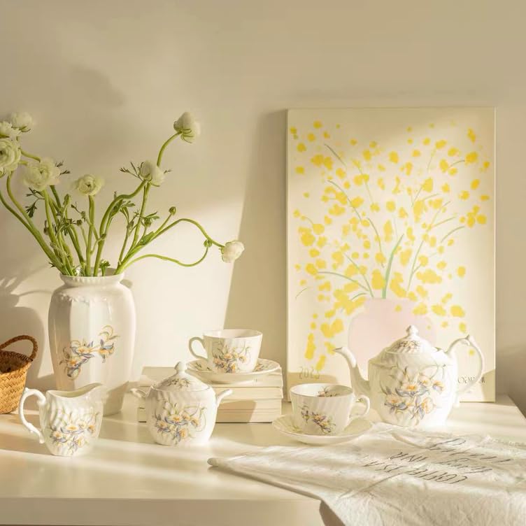 7 Piece Floral Porcelain Tea Sets with Sugar Bowl Creamer Teacups