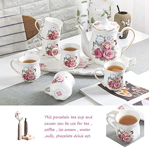 Tea Set for Adults Porcelain Coffee Tea Pot Tea Set with Teapot Tea Cup Sets Tea Sets for Afternoon Tea Wedding Gift