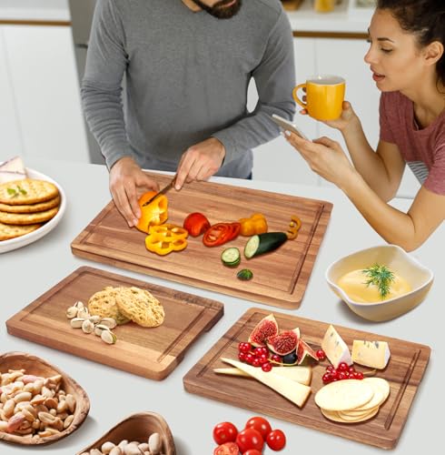 Solid Acacia Wood Cutting Board Set of 3 Wooden Charcuterie Boards Set (3 Count)