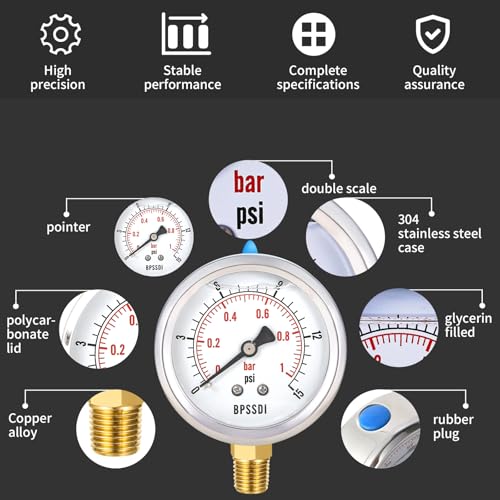 0 15 Psi Glycerin Liquid Filled Low Pressure Gauge