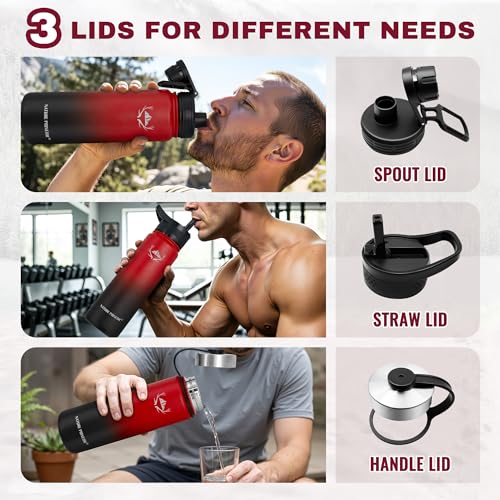 24 oz Insulated Water Bottle with Carrier Bag & 3 Lids