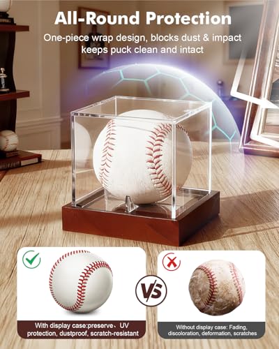 Acrylic Baseball Memorabilia Display Case UV Shield Wood Base