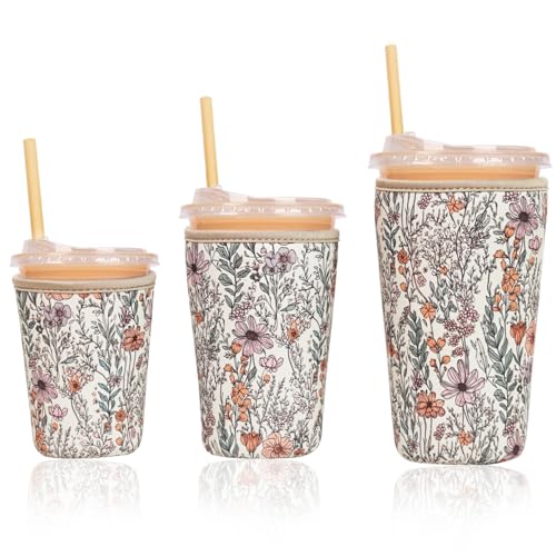 Reusable Insulated Neoprene Iced Coffee Cup Sleeve (3 Count)