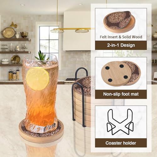 Wood Coasters Set of 6 with Holder
