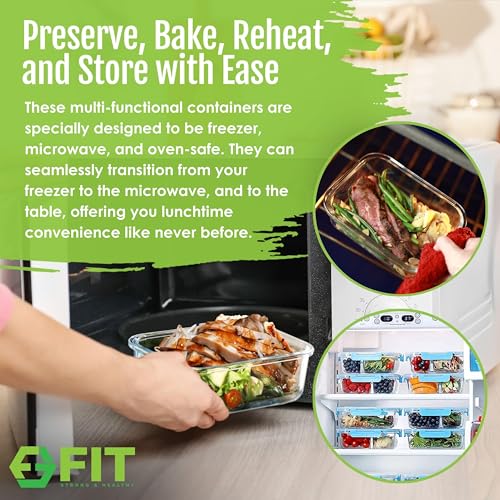 Glass Meal Prep Containers 3 Compartment (3 Count)