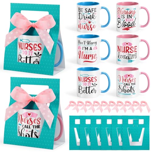 6 Sets Nurse Appreciation Gifts 12 oz Thank You Mug with Mug Boxes Ribbon 2026 Nurses Week Gifts Ceramic Coffee Cup with Handle for Women RN Assistant Doctor (6 Count)