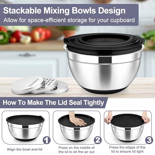 Mixing Bowls Stainless Steel Salad Bowl with Lid & Graters (6 Count)