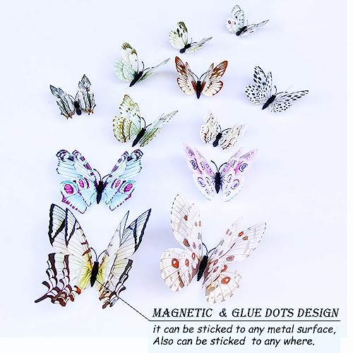 3D Butterfly Wall Decor Butterfly Decorations Stickers with Magnets (24 Count)