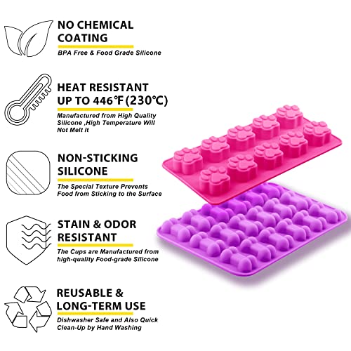 Reusable Silicone Molds with Puppy Dog Paw and Bone Shaped (2 Count)