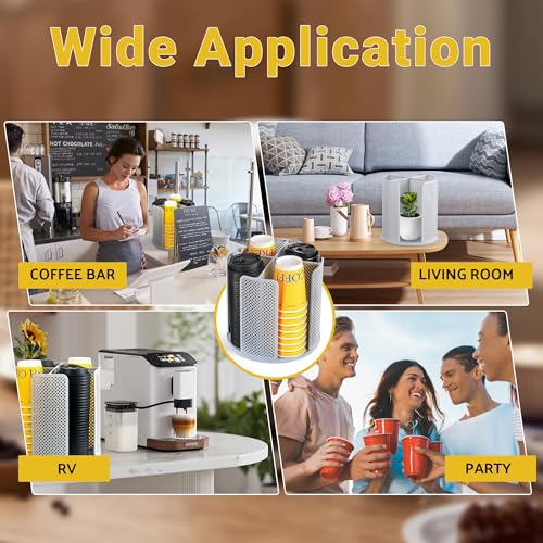 4 Compartment Rotating Paper Cup Holder & Coffee Cup Lid Storage Dispenser