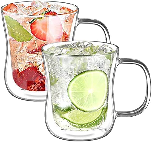 12 oz Double Walled Glass Coffee Mug Latte Cappuccino Cups Set of 2 (2 Count)