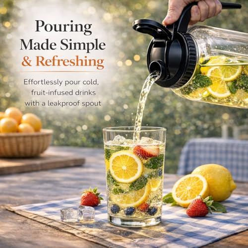 3 Pack 64oz Glass Mason Jar Pitcher with Airtight Lid and Handle (3 Count)