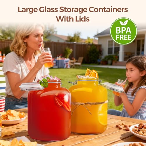 Square Glass Pantry Jars with Airtight Lids 1.1 Gallon 2 Pack Large (2 Count)