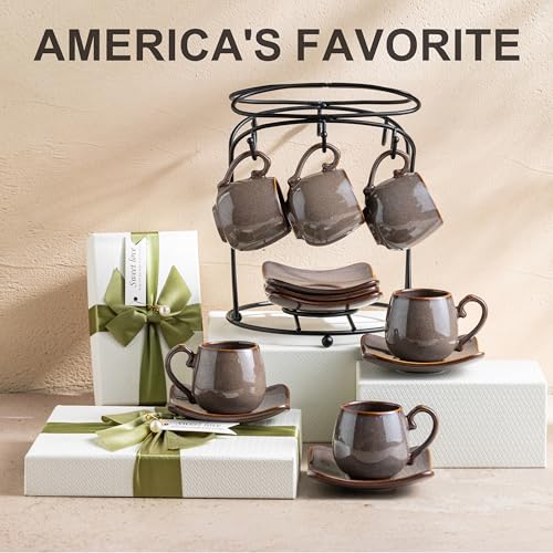 3oz Coffee Espresso Cups with Saucers Set of 6 (6 Count)