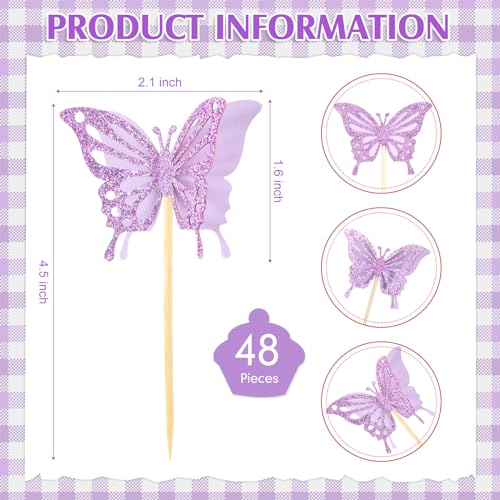 48 Pcs Butterfly Cupcake Toppers 3D (48 Count)