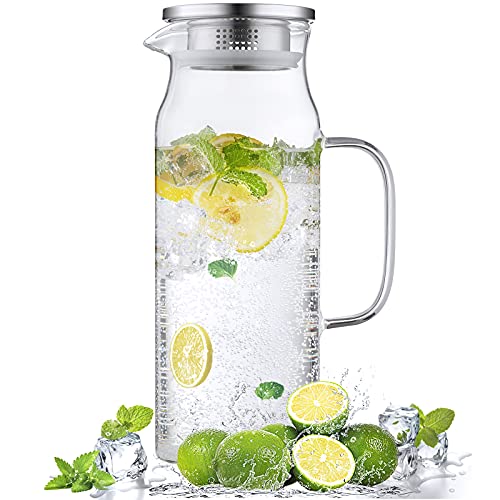 1.6 Liter 54 oz Glass Pitcher with Lid and Handle