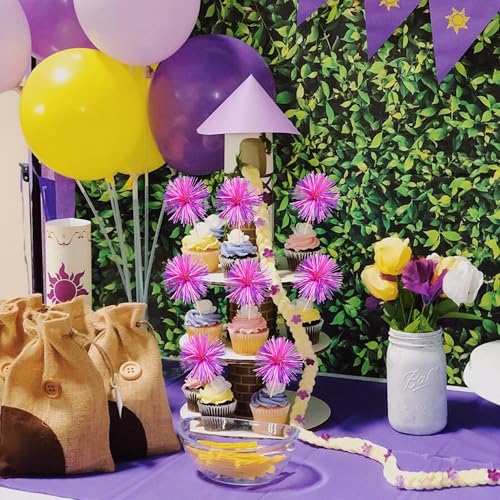 30 PCS Foil Firework Cupcake Toppers Happy Birthday Cupcake Toppers Sparkle Tinsel Flower Drink Stirrers Cocktail Fruit Toothpicks for Valentine's Day Baby Shower Party Cake Decor Supplies Rose Red (30 Count)