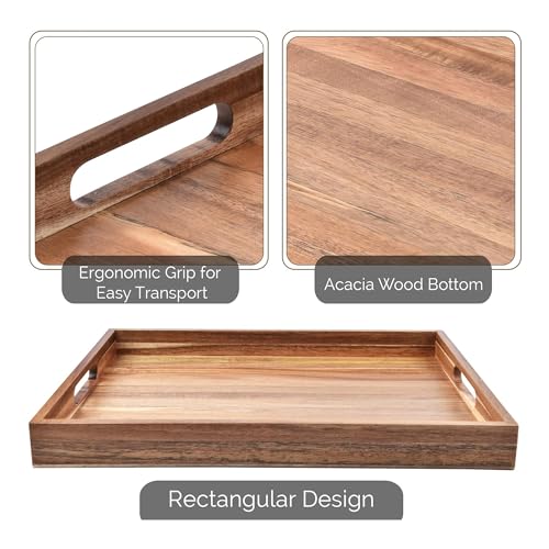 Acacia Wood Serving Tray with Handles Set of 2 (2 Count)