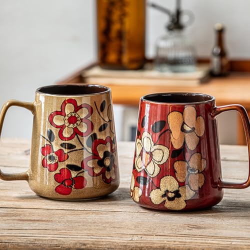 24 oz Extra Large Ceramic Coffee Mug Vintage Floral Cup with Handle