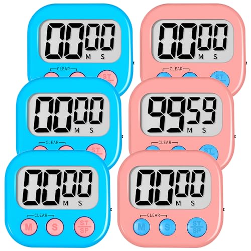 Digital Kitchen Timers for Cooking Kids Blue Pink 6 Pack (6 Count)