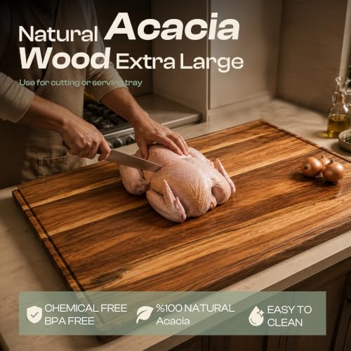 Extra Large Acacia Wood Cutting Board for Kitchen