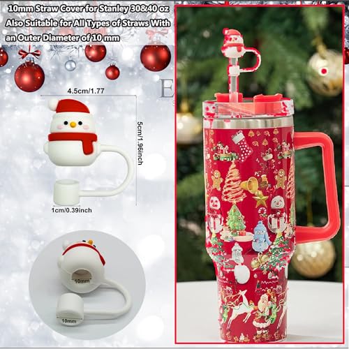 8PCS Christmas Straw Toppers for Stanley Cup Holiday Straw Cover for Stanley 30oz & 40oz Tumbler with Handle (8 Count)