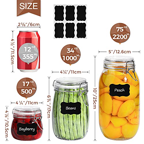 Round Small Glass Pantry Jars with Airtight Lids 17 oz 6 Pack (6 Count)