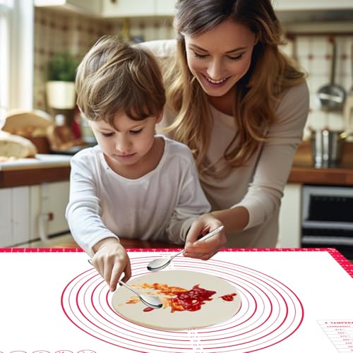 Dough Mat Silicone Baking Mats for Rolling Pastry Kneading Sheet Sourdough Bread Baking Supplies Red 28x20" 0.45mmT