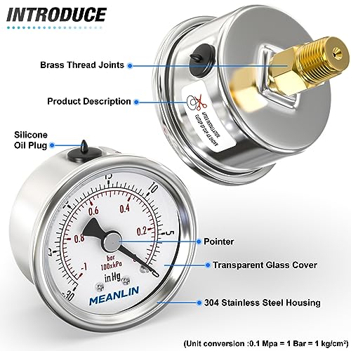 30inHG~0Psi Vacuum Gauge Stainless Steel 1