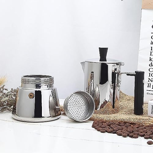 Pedro Stovetop Espresso Maker 4Cup 200ml Stainless Steel Italian Coffee Machine Maker Moka Pot Induction Espresso Pot (4 Count)