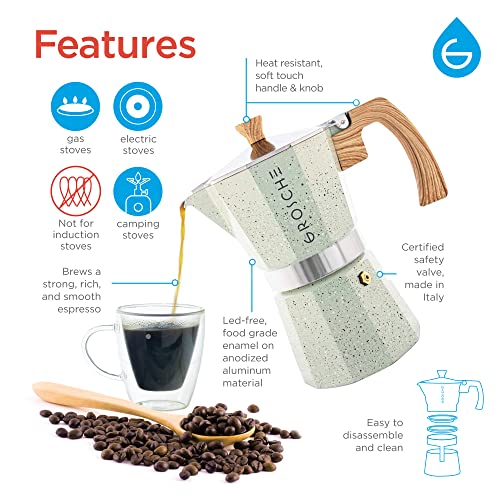 Milano Stovetop Espresso Maker Moka Pot 6 espresso Cup 9.3 oz Mint