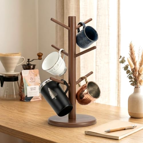 Bamboo Coffee Mug Tree with 6 Hooks