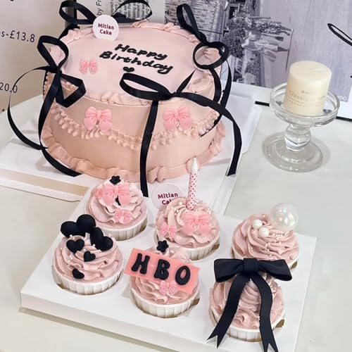 30 Pcs Pink Bow Cupcake Toppers (30 Count)