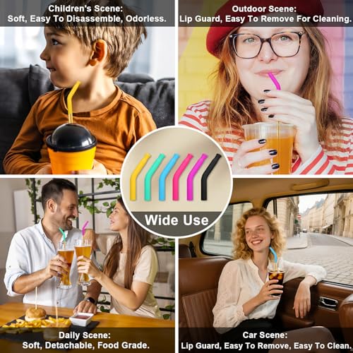 Newly Upgraded 8.5In Reusable Stainless Steel Straws Set 6 PCS with12 Silicone Accessories (6 Count)