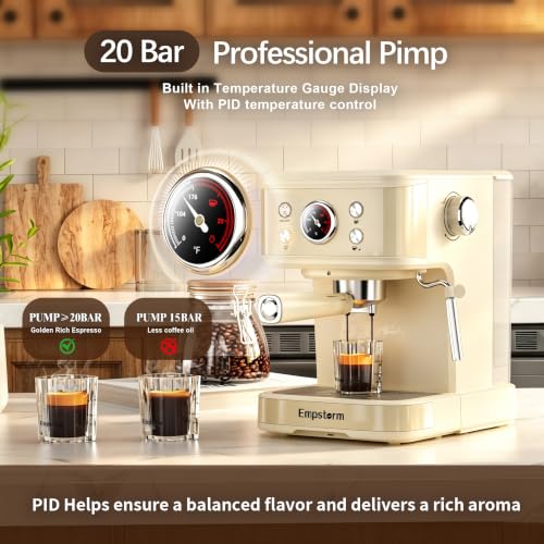04E 20 Bar Espresso Machine with Milk Frother Steam 1100W Cream white