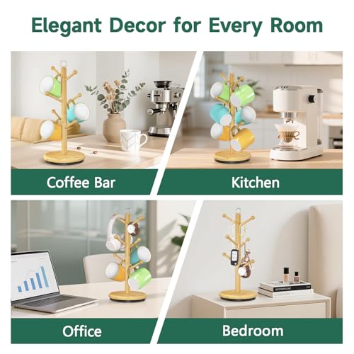 Mug Holder Tree Bamboo 360° Rotating Coffee Cup Display Rack