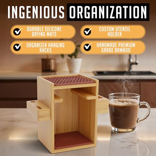 Organizer Stand for AeroPress Bamboo Coffee Caddy Compact Brown