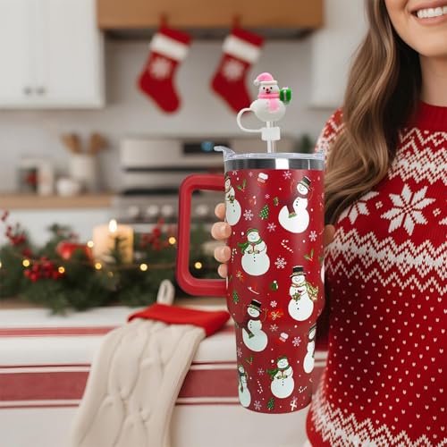 8pcs Christmas Straw Topper for Stanley Cup Accessories Santa Claus Christmas Tree 10mm Silicone Straw Covers Cap for Stanley 30 & 40 Oz Tumbler Christmas Gifts (8 Count)