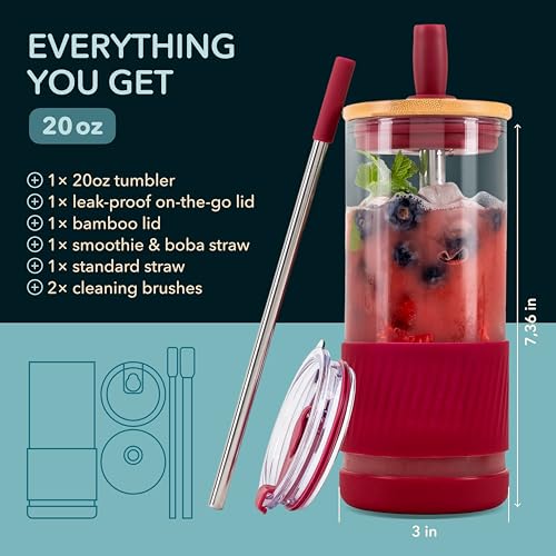 Glass Cups With Lids and Straws