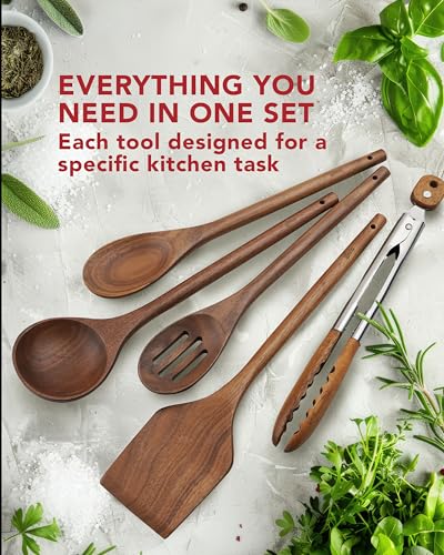 Elegant 5 Piece Walnut Wood Kitchen Utensil Set (5 Count)
